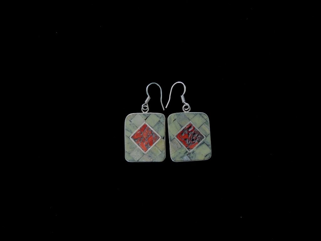 Serpentine Coral Inlay Earrings Resized