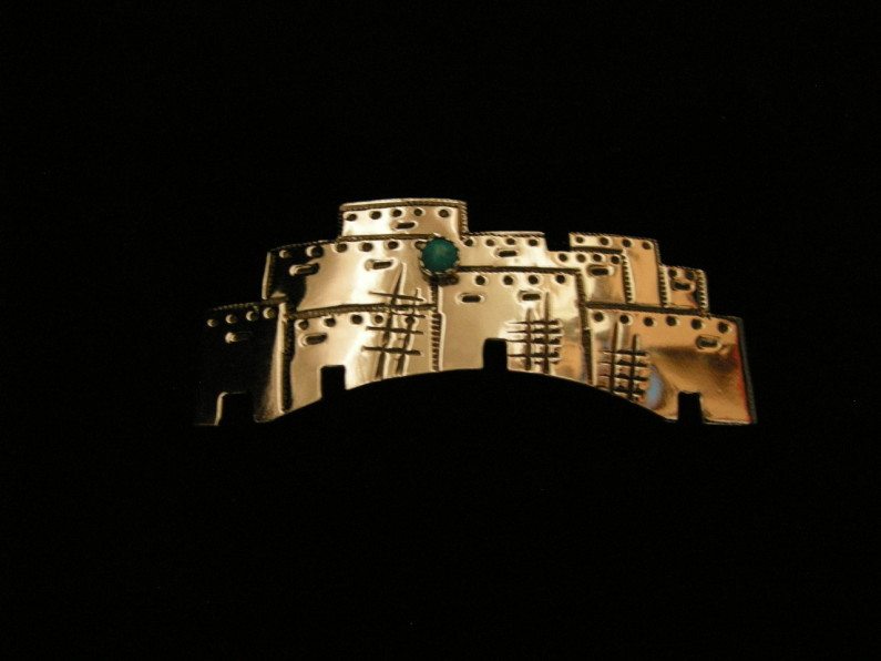 Taos Pueblo Pin Turquoise 4 Left A